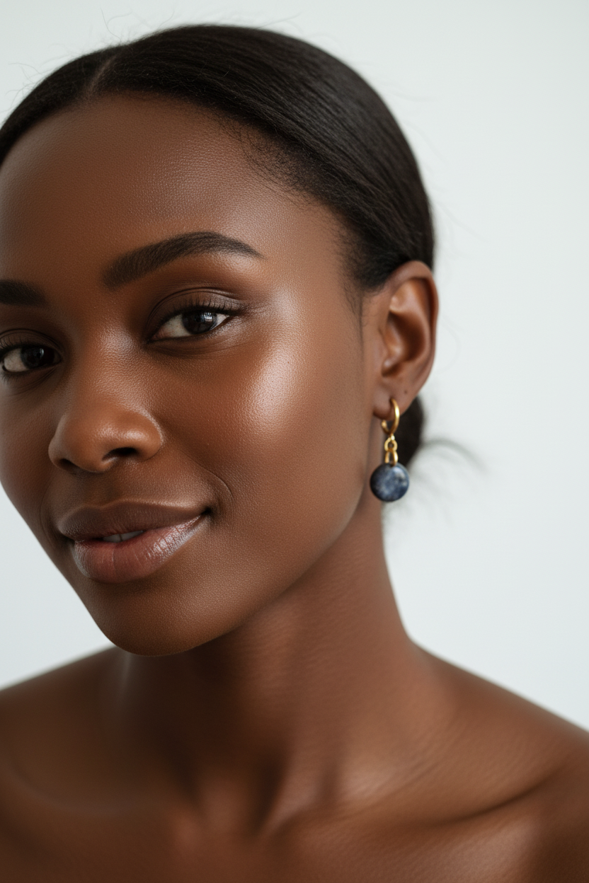 Boucles d'oreilles Lérat portées – femme métisse ou noire